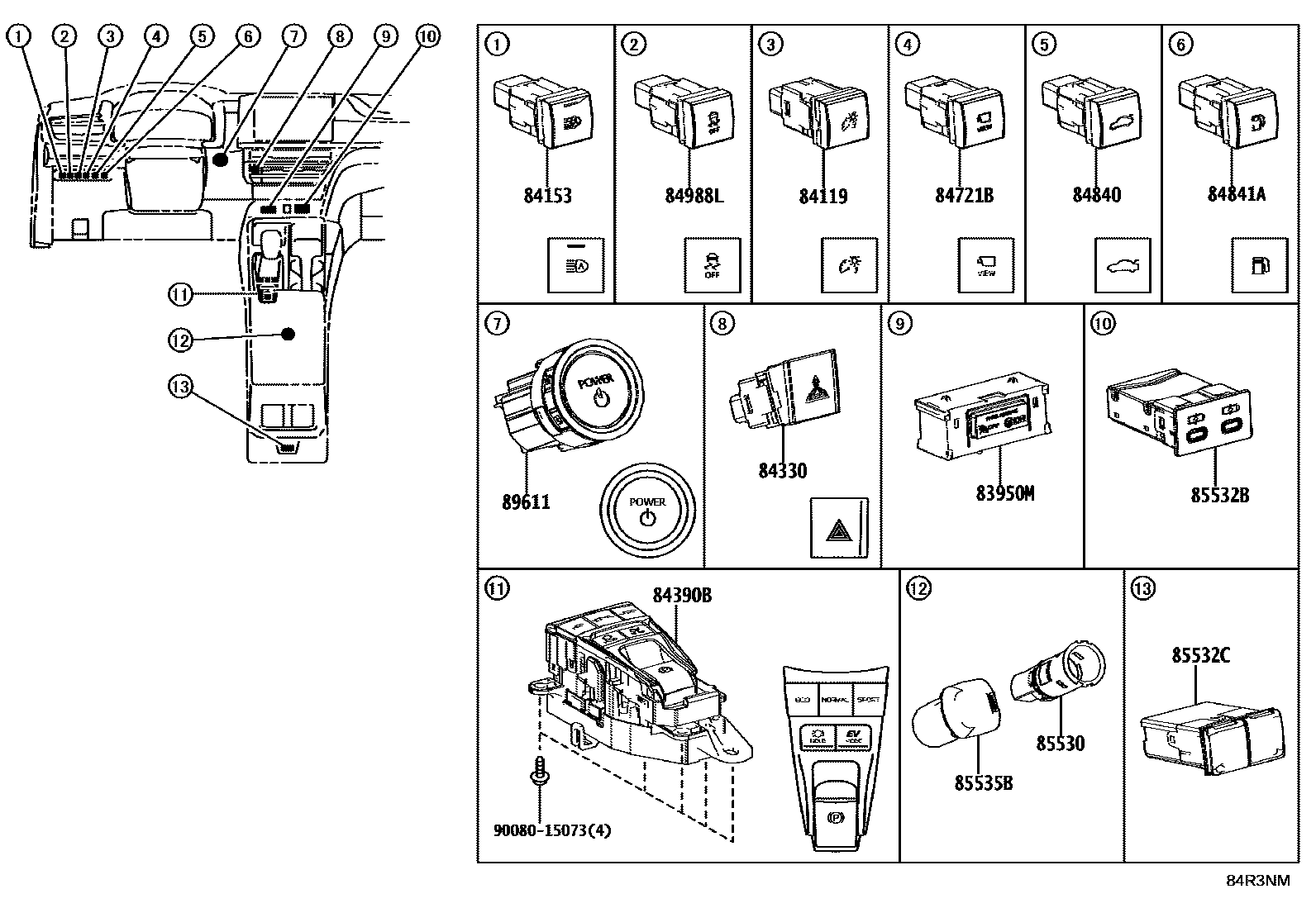 Toyota CAMRY 开关和继电器和ECU EPC diagram — 84R3NM