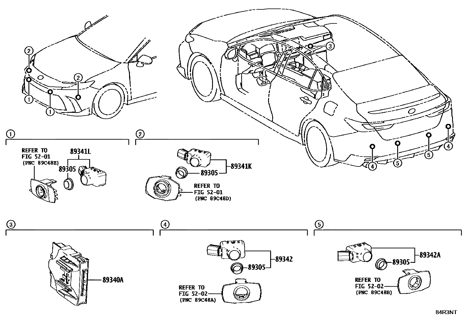 Toyota CAMRY 测距雷达和倒车雷达 EPC diagram — 84R3NT
