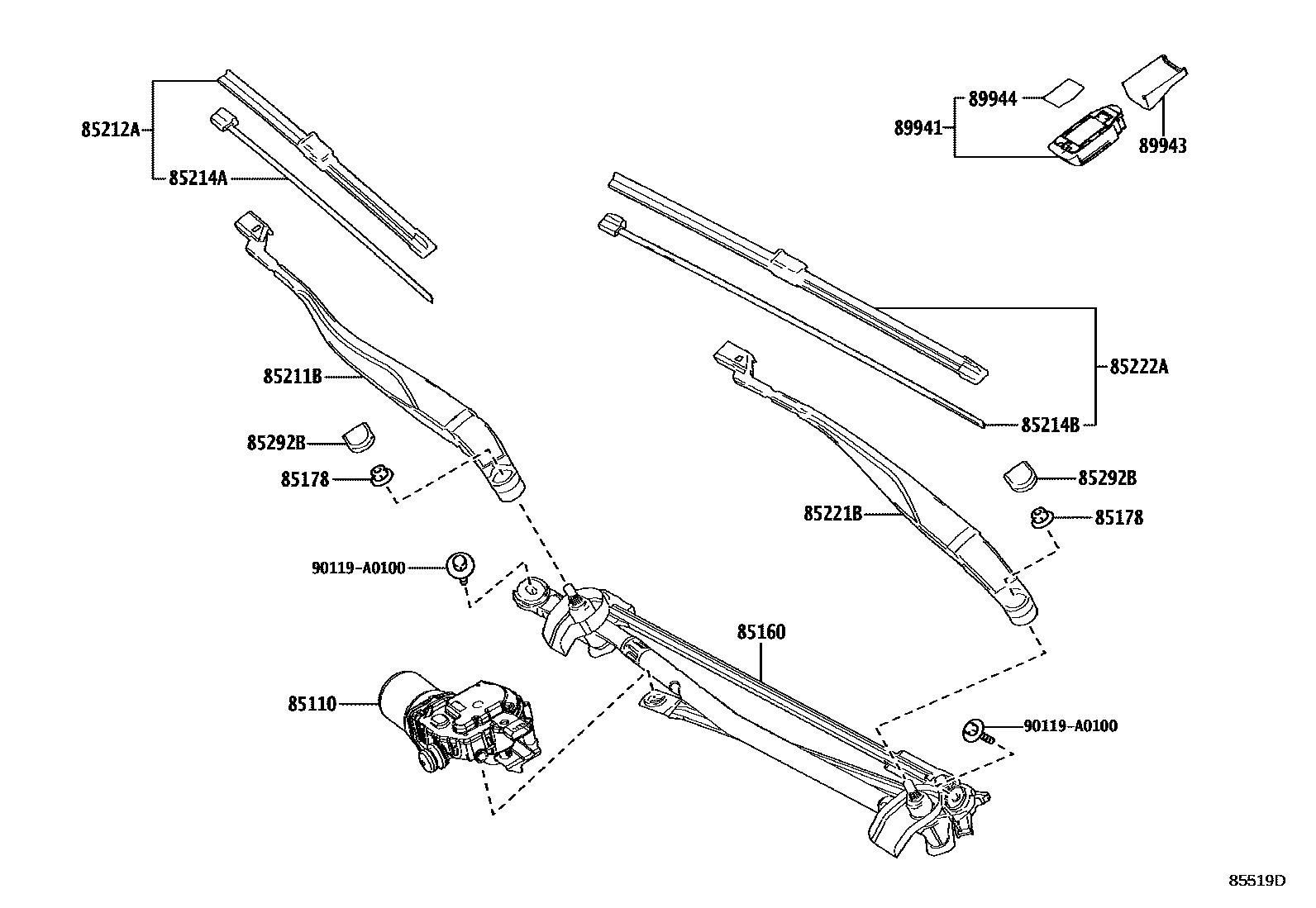 Toyota CAMRY 挡风玻璃刮水器 EPC diagram — 85519D