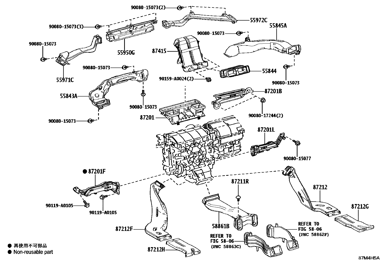 Toyota CAMRY 暖风和空调系统 - 控制器和风管 EPC diagram — 87M4H5A