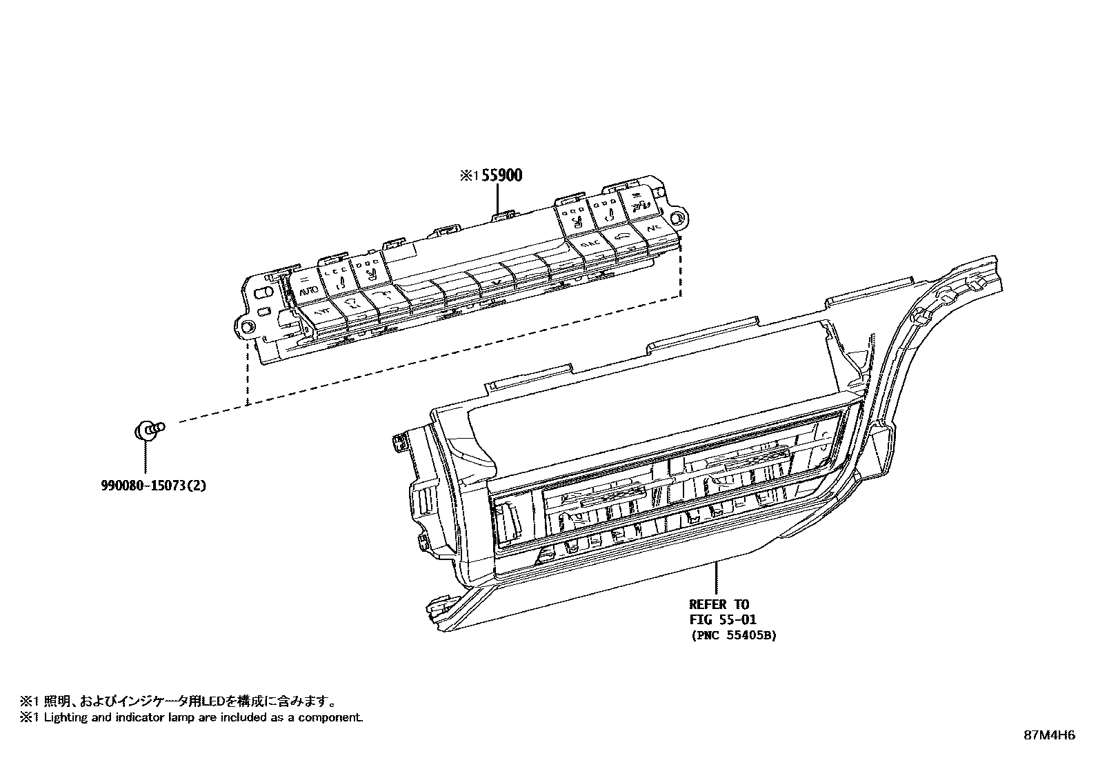 Toyota CAMRY 暖风和空调系统 - 控制器和风管 EPC diagram — 87M4H6
