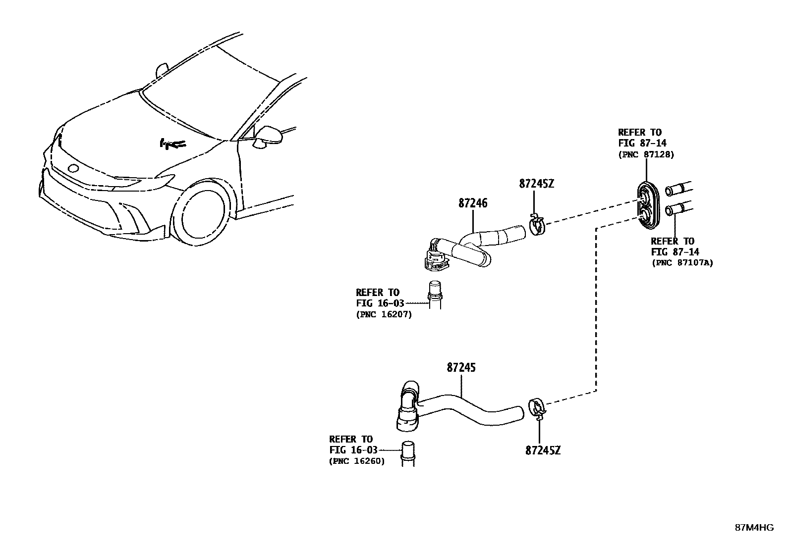 Toyota CAMRY 暖风和空调系统 - 水管 EPC diagram — 87M4HG