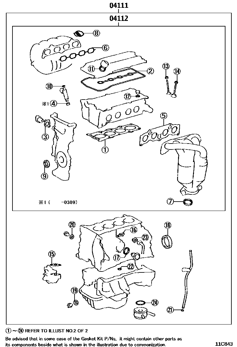 Toyota CAMRY Engine Overhaul Gasket Kit EPC diagram — 11C843