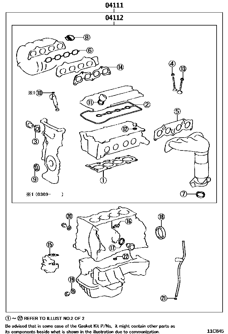 Toyota CAMRY Engine Overhaul Gasket Kit EPC diagram — 11C845