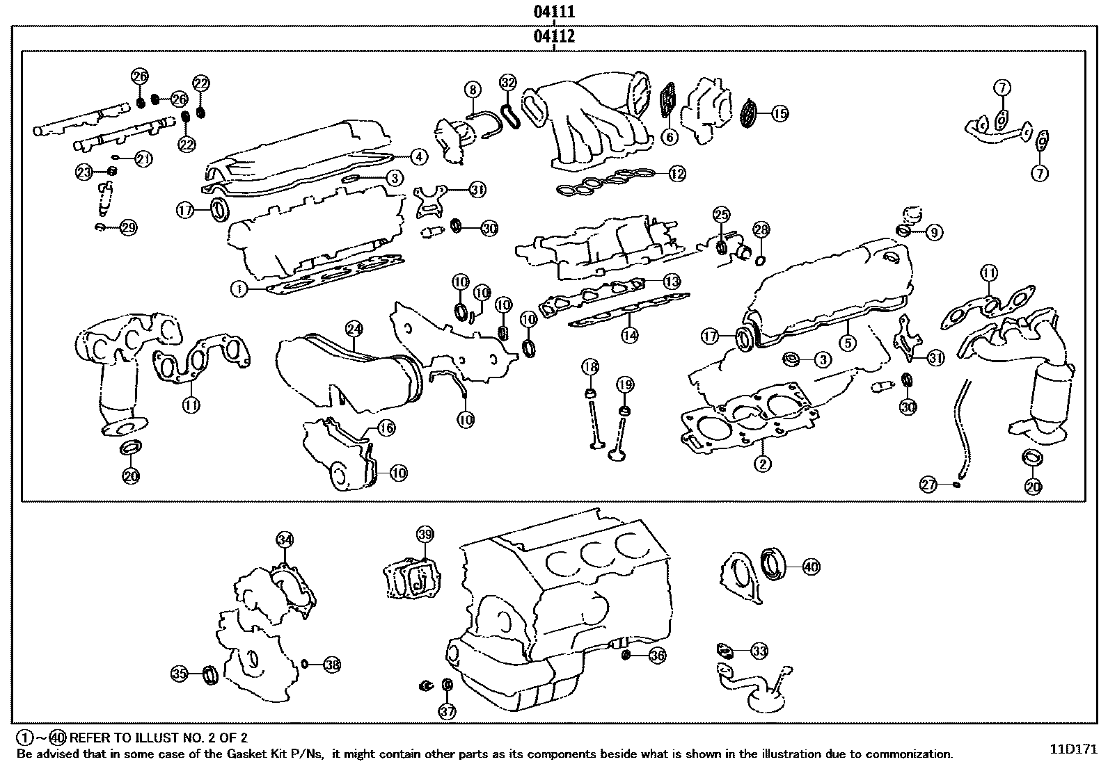 Toyota CAMRY Engine Overhaul Gasket Kit EPC diagram — 11D171