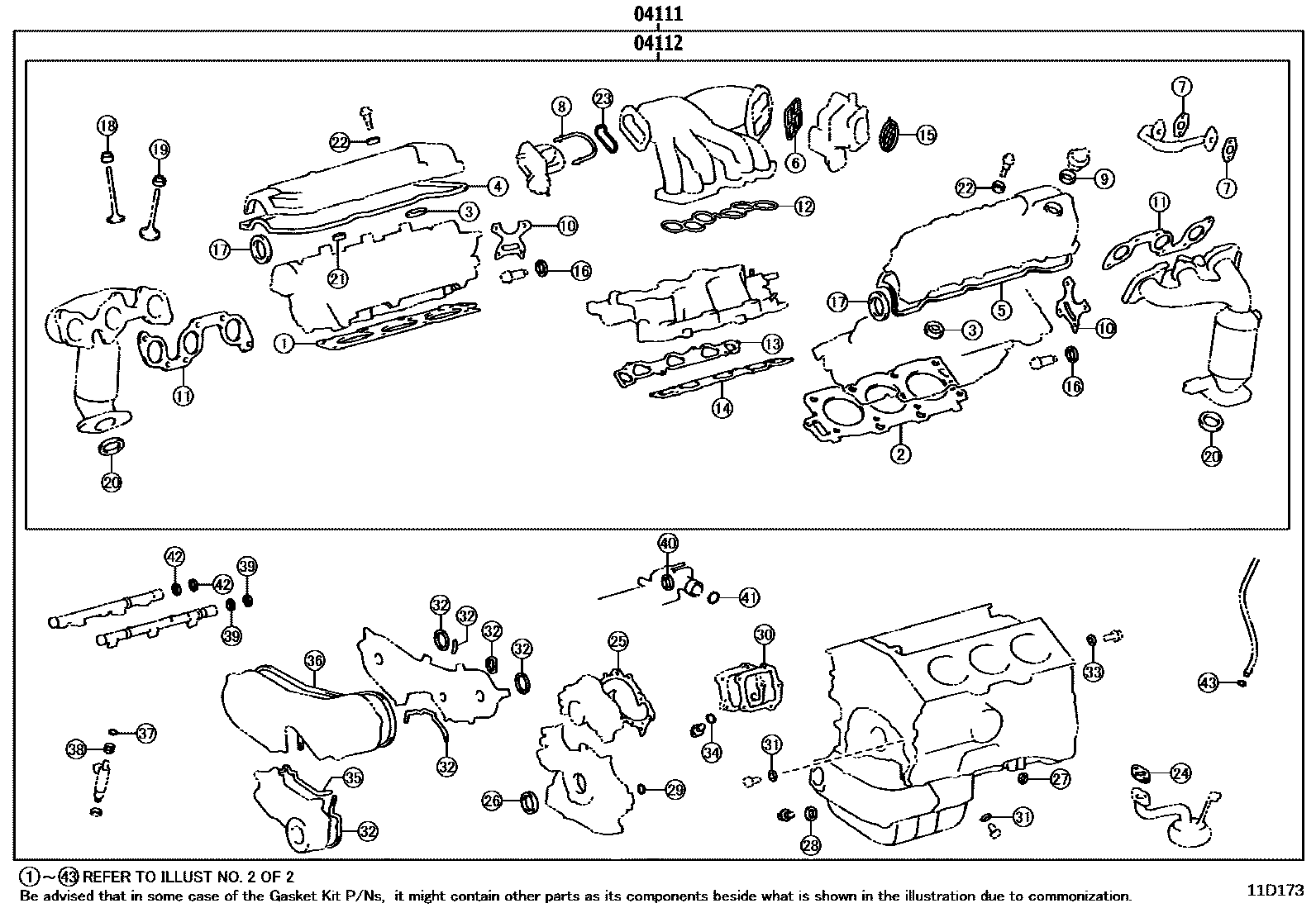 Toyota CAMRY Engine Overhaul Gasket Kit EPC diagram — 11D173