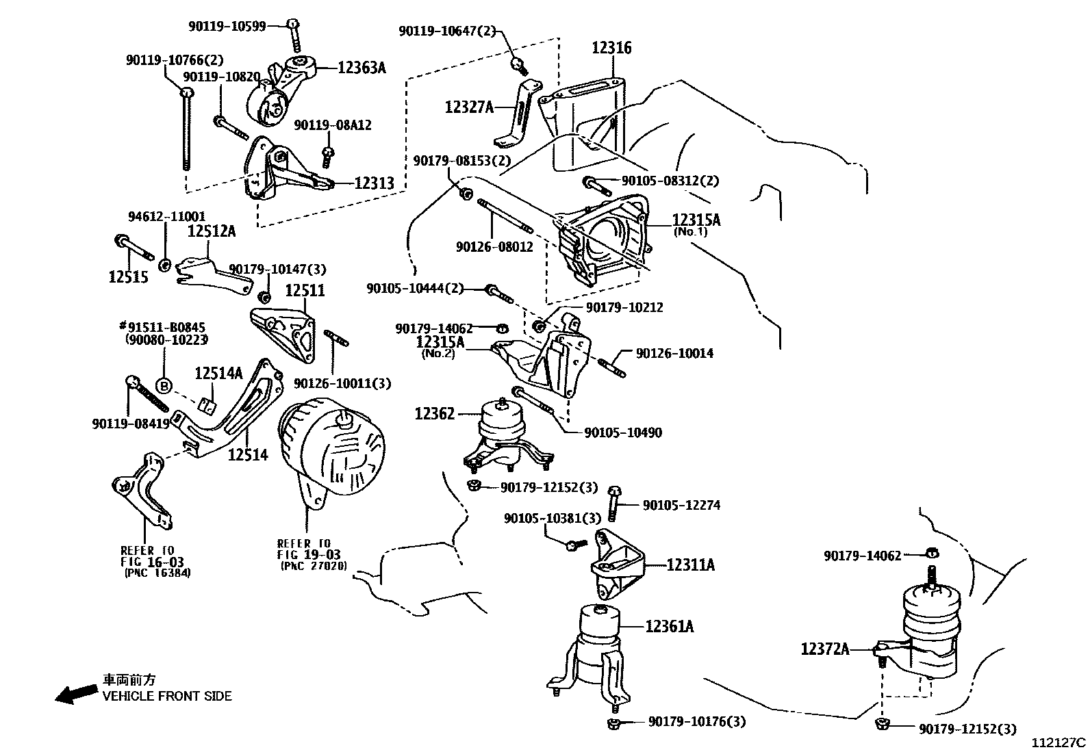 Toyota CAMRY Engine Mounting EPC diagram — 112127C