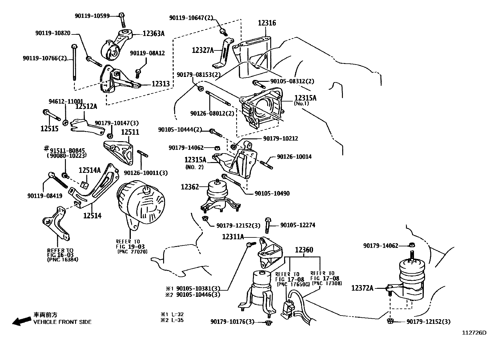 Toyota CAMRY Engine Mounting EPC diagram — 112726D