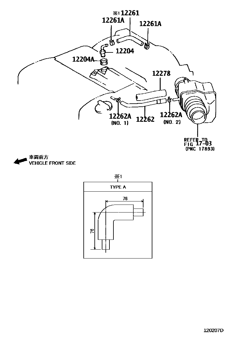 Toyota CAMRY Ventilation Hose EPC diagram — 120207D