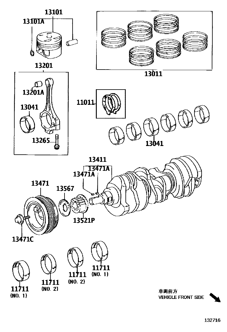 Toyota CAMRY Crankshaft & Piston EPC diagram — 132716