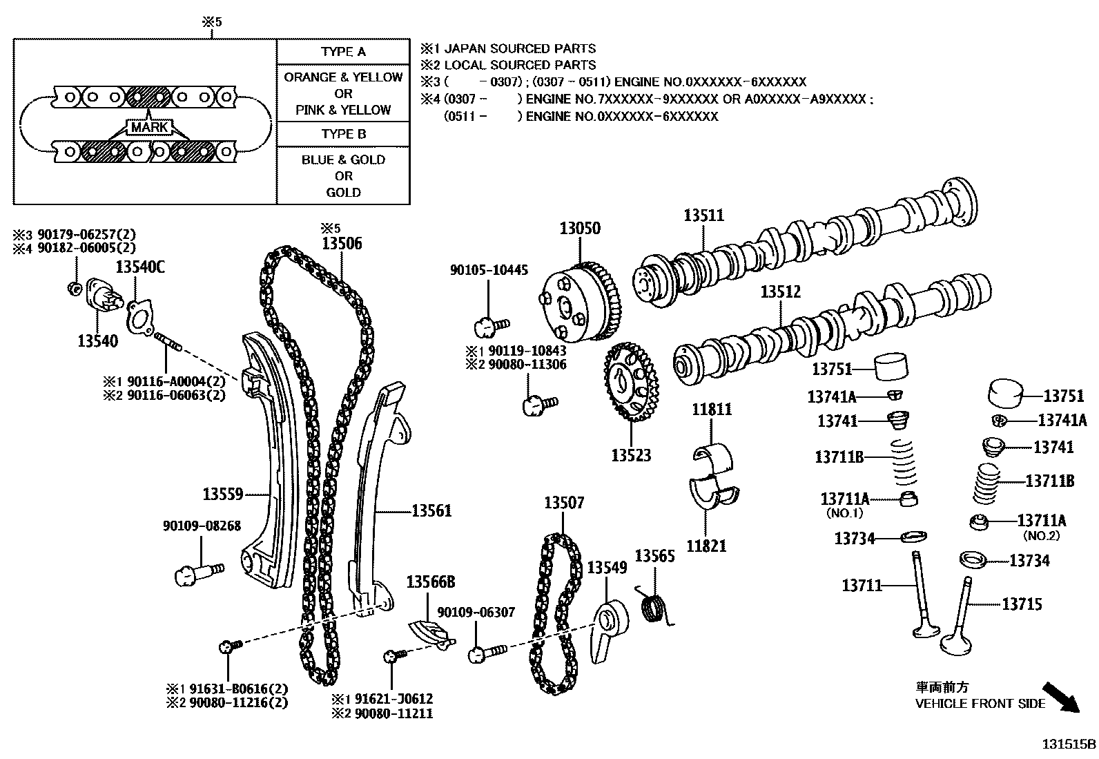 Toyota CAMRY Camshaft & Valve EPC diagram — 131515B
