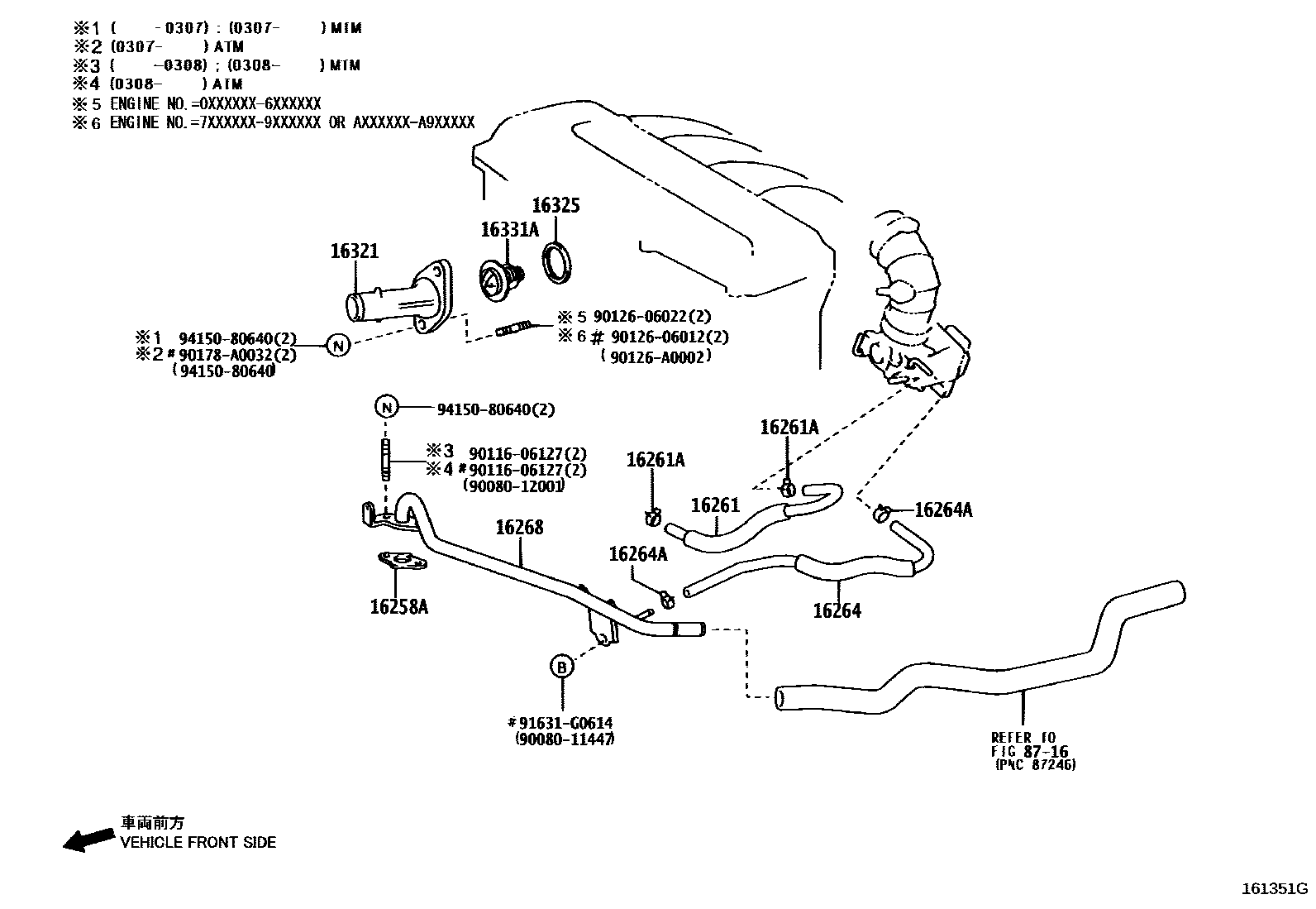 Toyota CAMRY RADIATOR & WATER OUTLET EPC diagram — 161351G