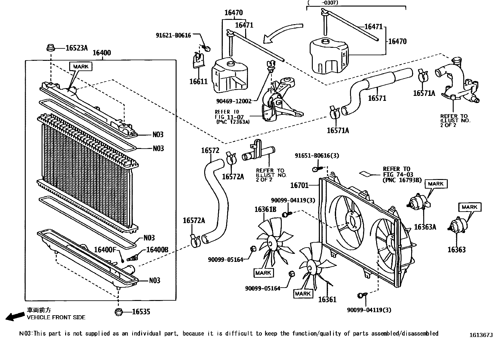 Toyota CAMRY RADIATOR & WATER OUTLET EPC diagram — 161367J