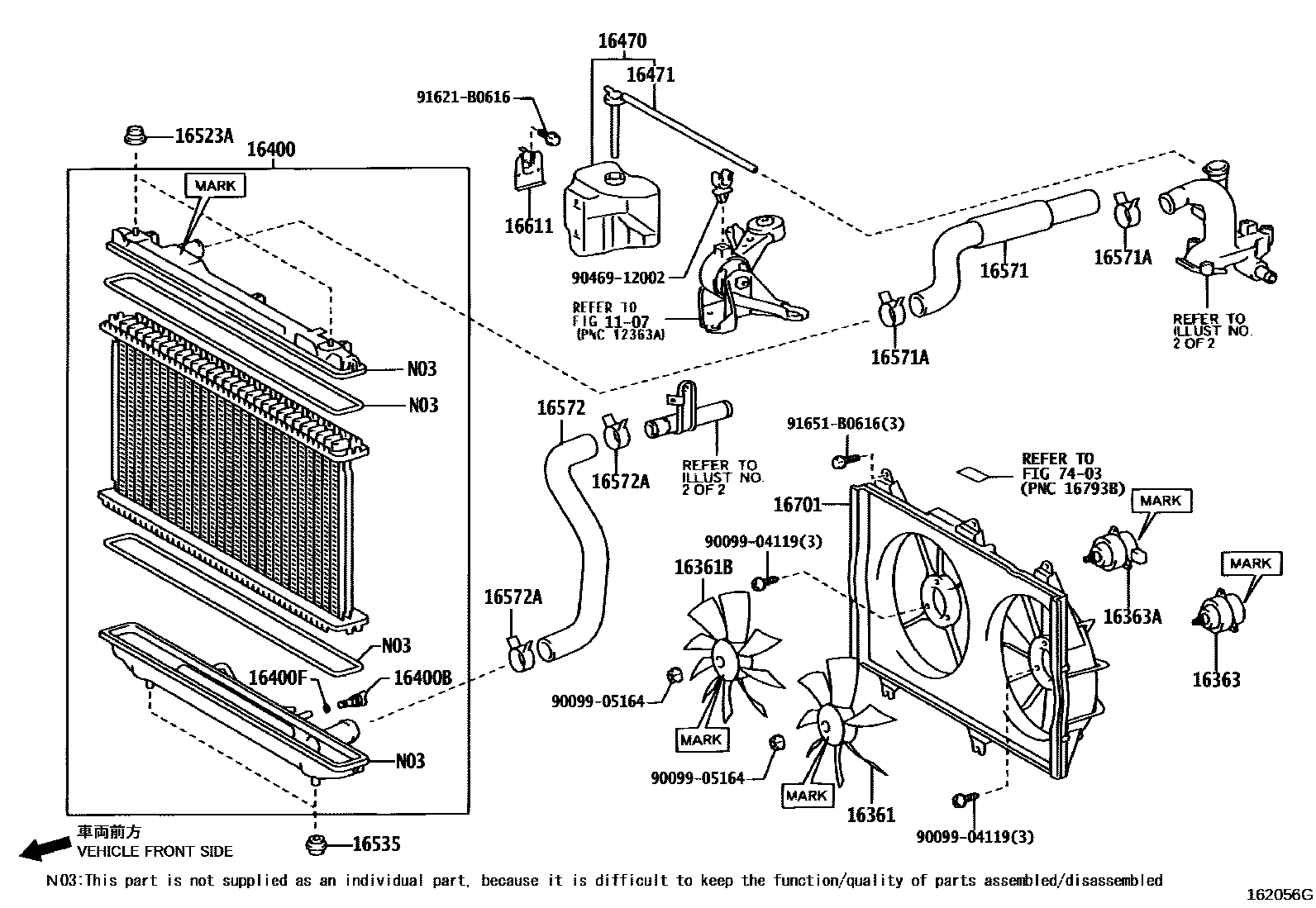 Toyota CAMRY RADIATOR & WATER OUTLET EPC diagram — 162056G