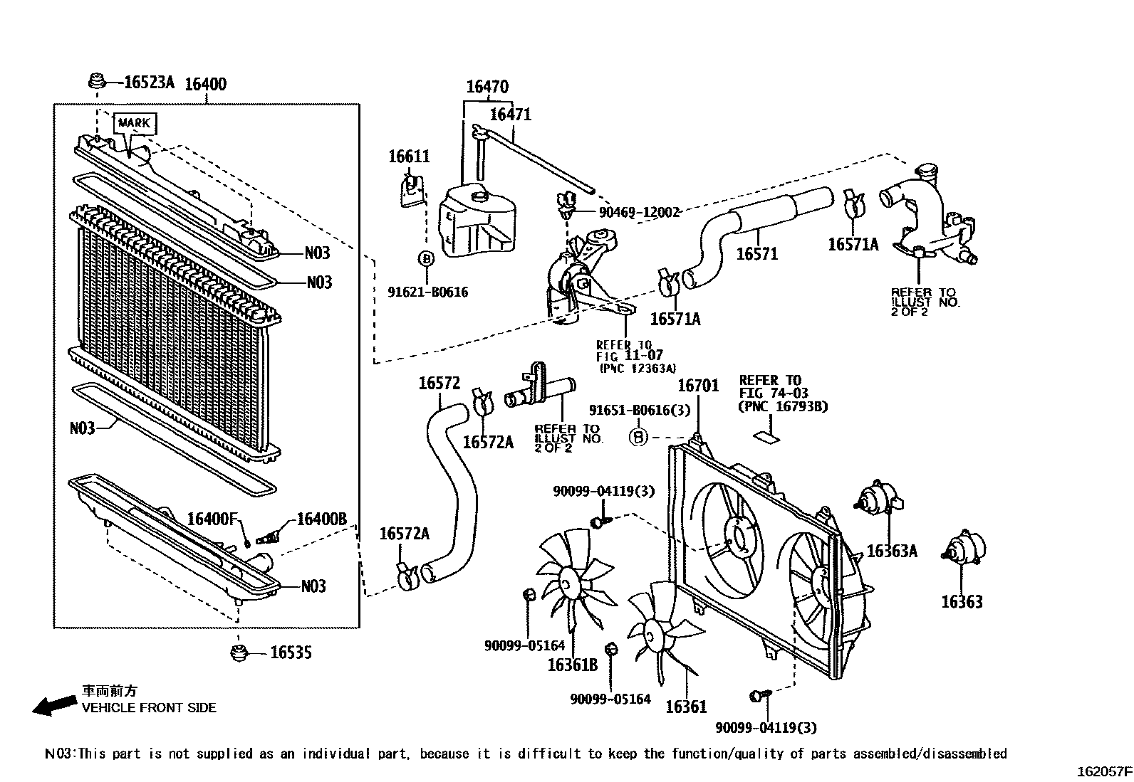 Toyota CAMRY RADIATOR & WATER OUTLET EPC diagram — 162057F