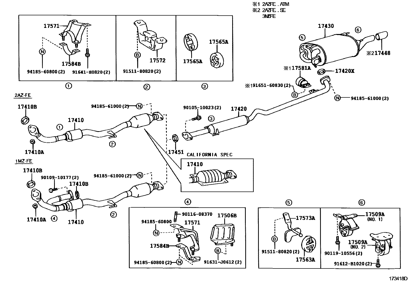 Toyota CAMRY Exhaust Pipe EPC diagram — 173418E
