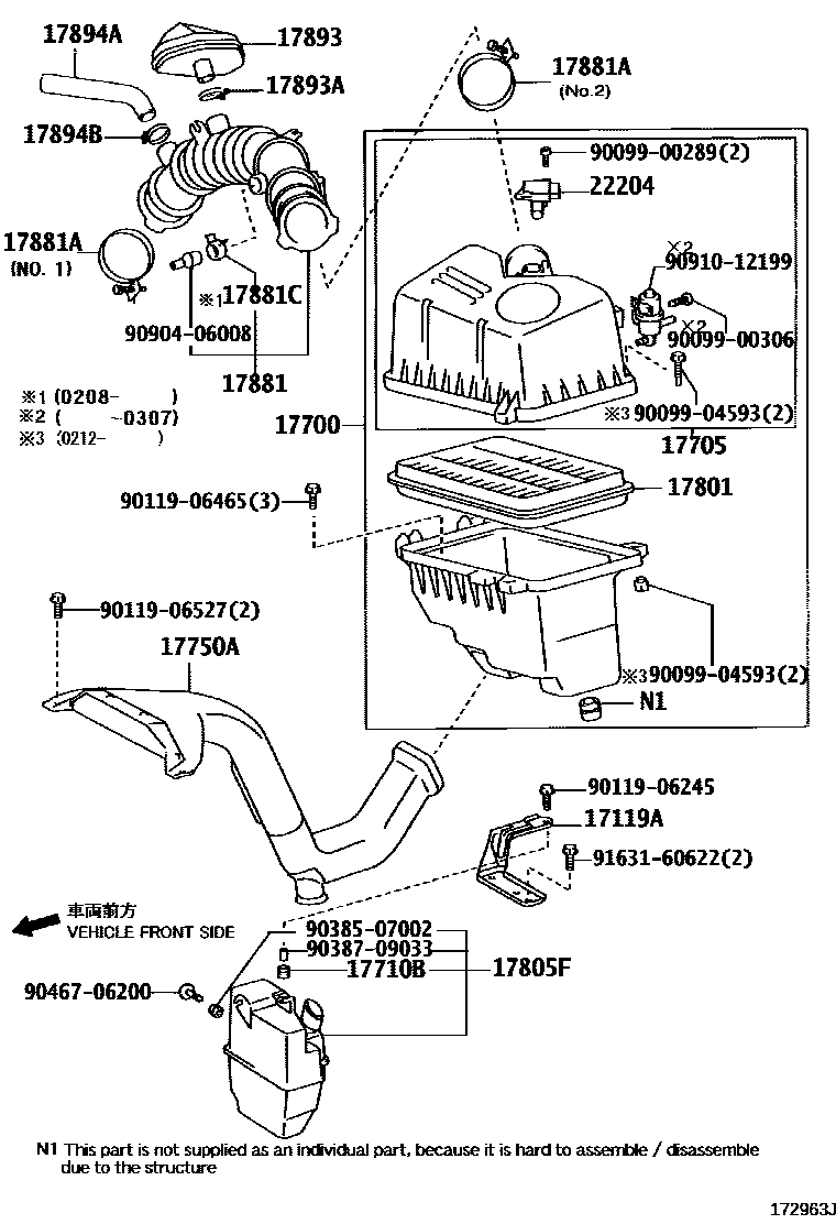 Toyota CAMRY Air Cleaner EPC diagram — 172963J