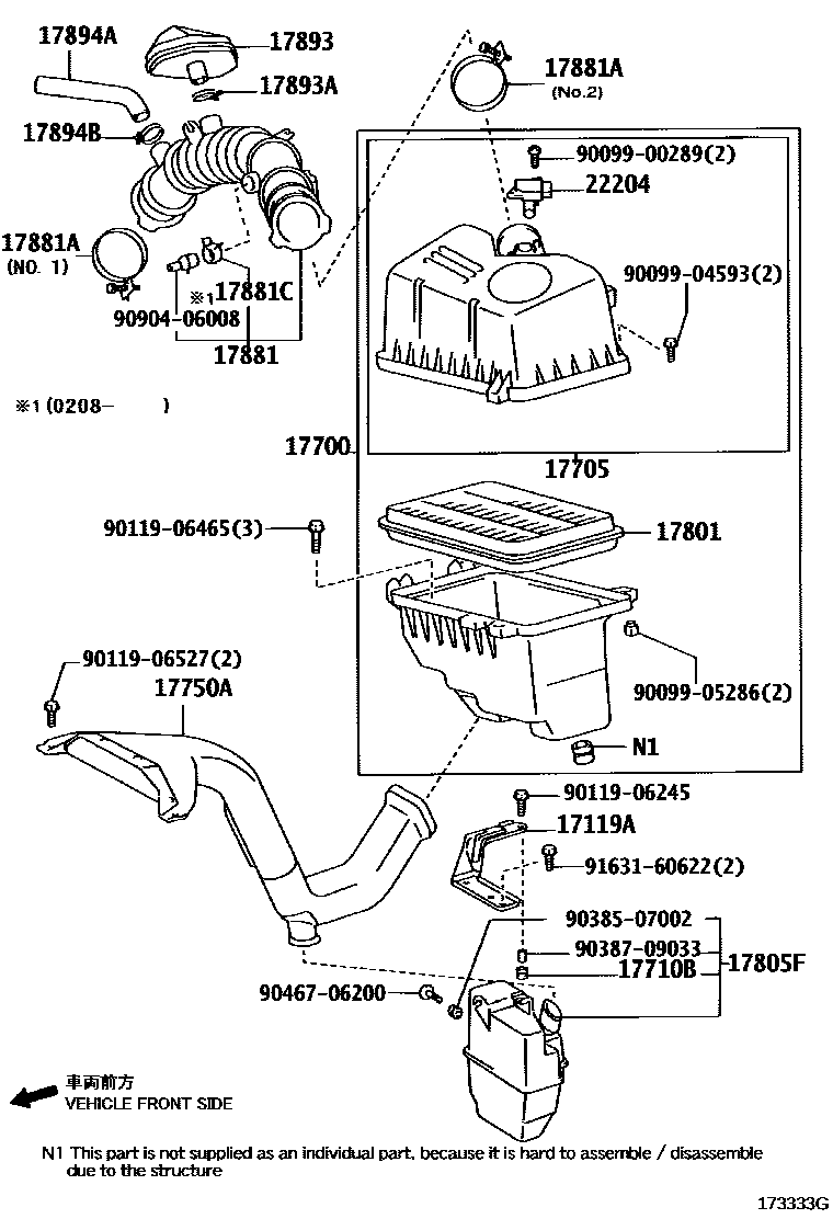Toyota CAMRY Air Cleaner EPC diagram — 173333G