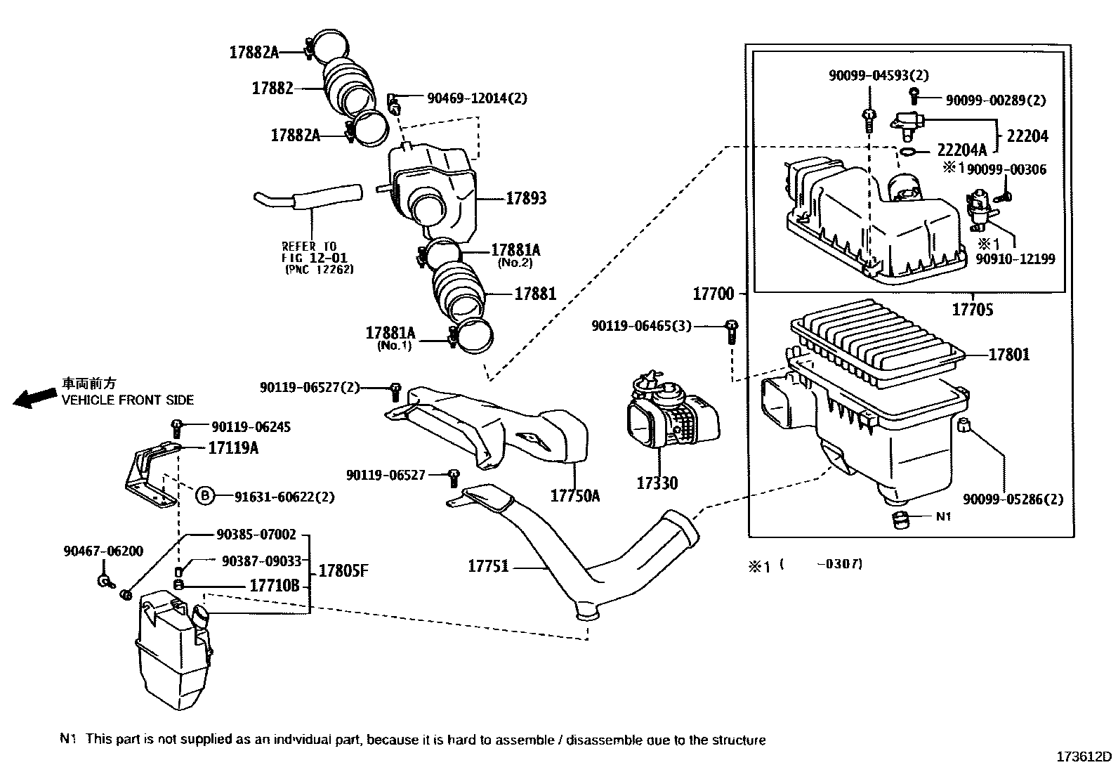 Toyota CAMRY Air Cleaner EPC diagram — 173612D
