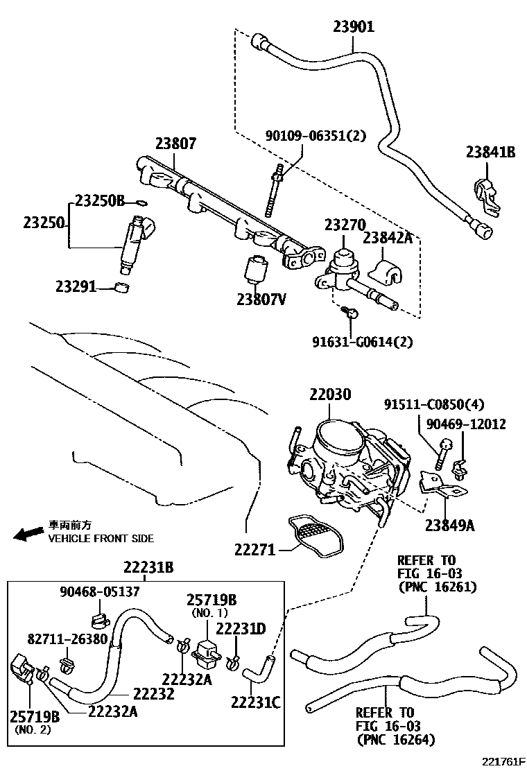 Toyota CAMRY 燃油喷射系统 EPC diagram — 221761F
