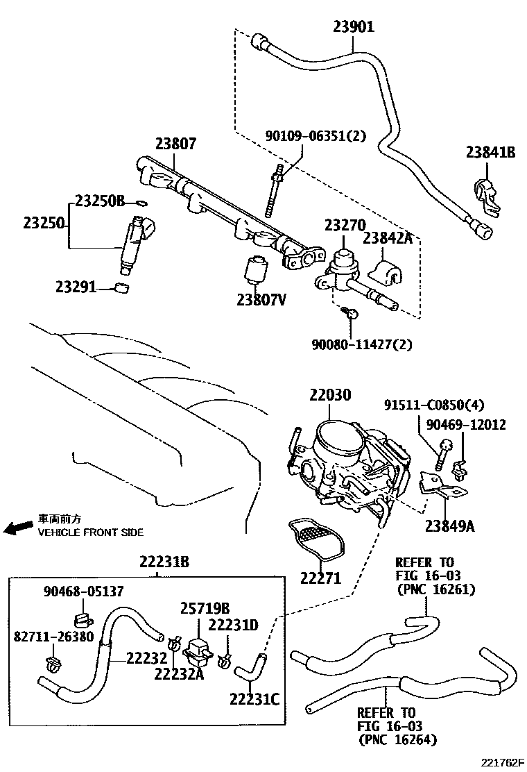 Toyota CAMRY 燃油喷射系统 EPC diagram — 221762F