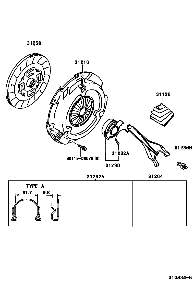 Toyota CAMRY 离合器和分离叉 EPC diagram — 310834B