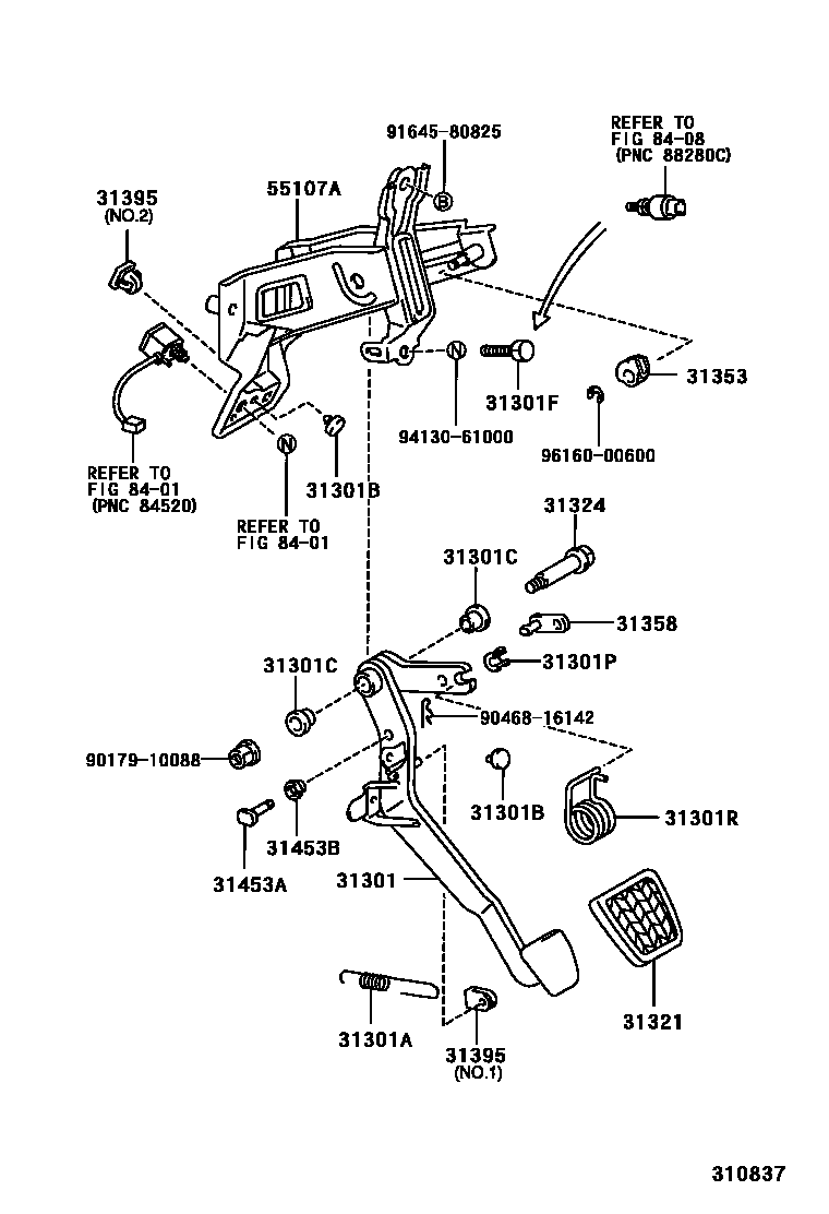 Toyota CAMRY 离合器踏板和挠性软管 EPC diagram — 310837