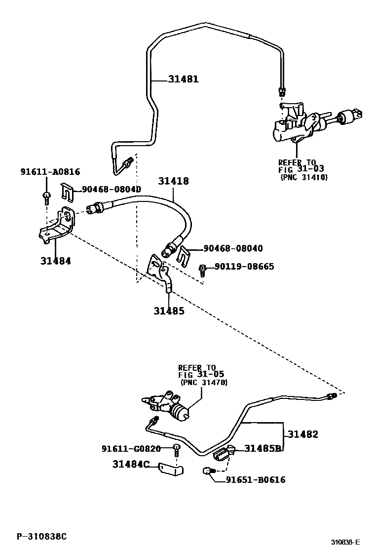 Toyota CAMRY 离合器踏板和挠性软管 EPC diagram — 310838E