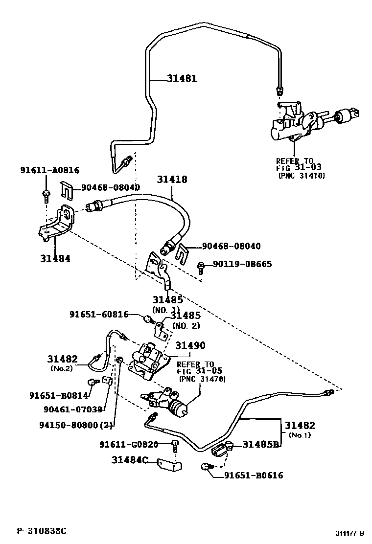 Toyota CAMRY 离合器踏板和挠性软管 EPC diagram — 311177B