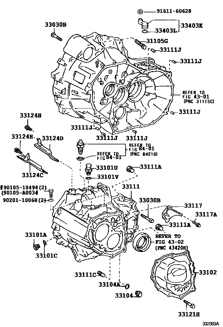 Toyota CAMRY 离合器壳和变速器壳(MTM) EPC diagram — 332393A