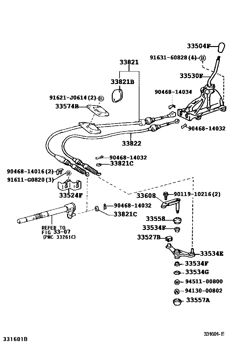 Toyota CAMRY Shift Lever & Retainer EPC diagram — 331601E