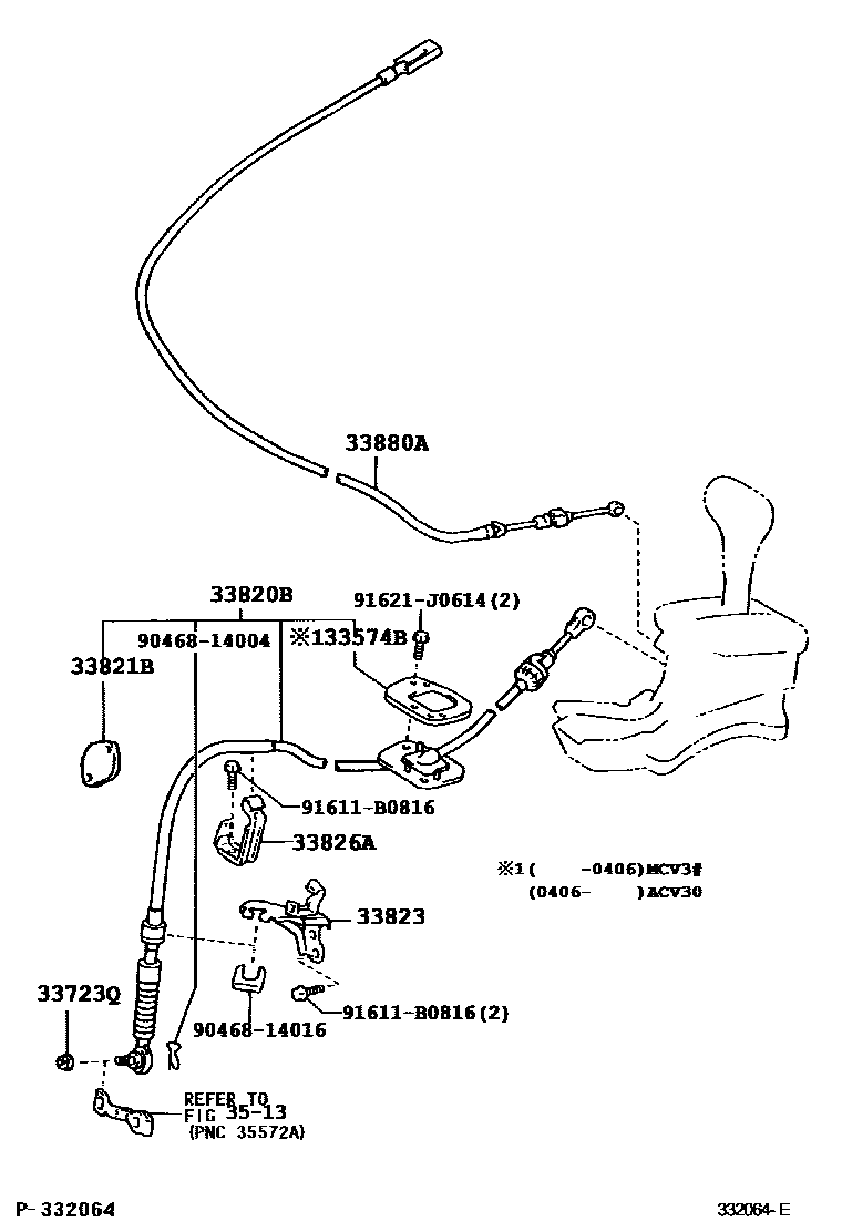 Toyota CAMRY Shift Lever & Retainer EPC diagram — 332064E