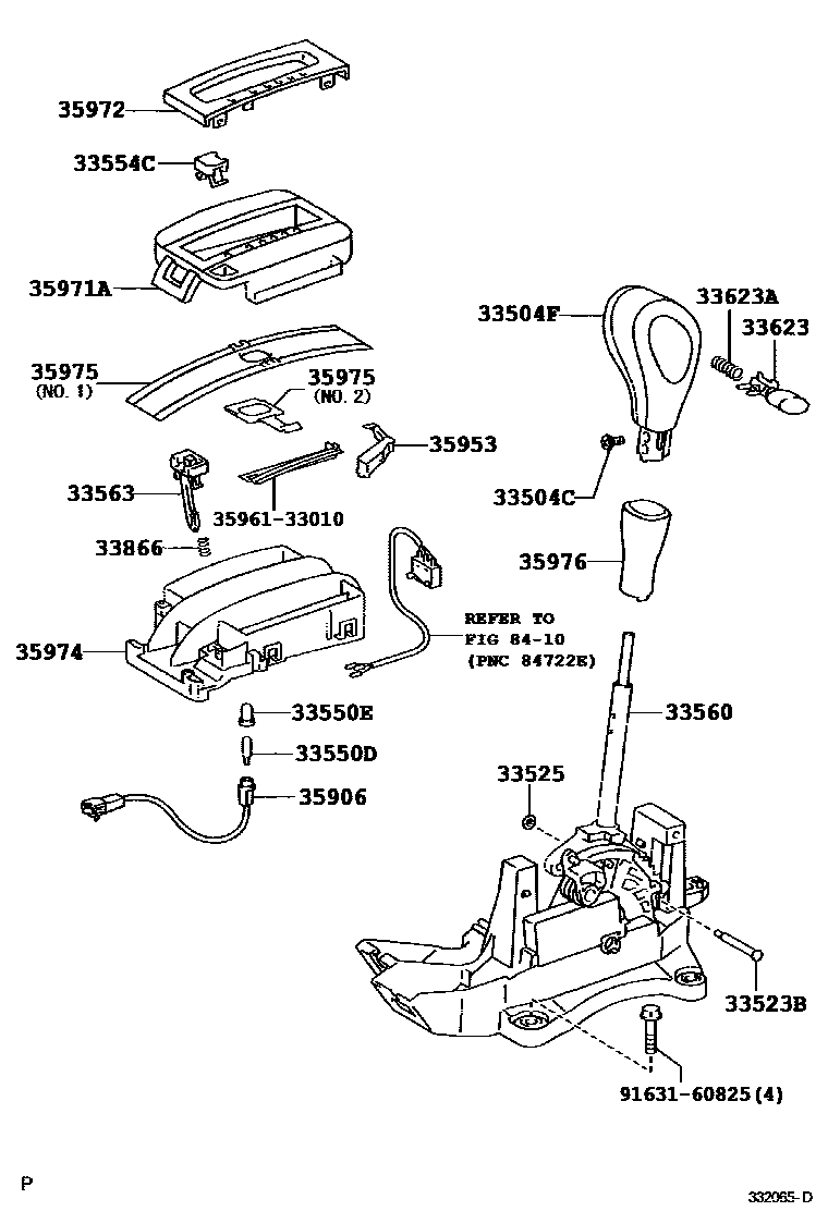 Toyota CAMRY Shift Lever & Retainer EPC diagram — 332065D