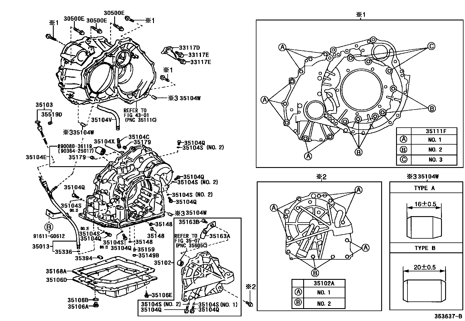 Toyota CAMRY 变速器壳和油底壳(ATM) EPC diagram — 353637B