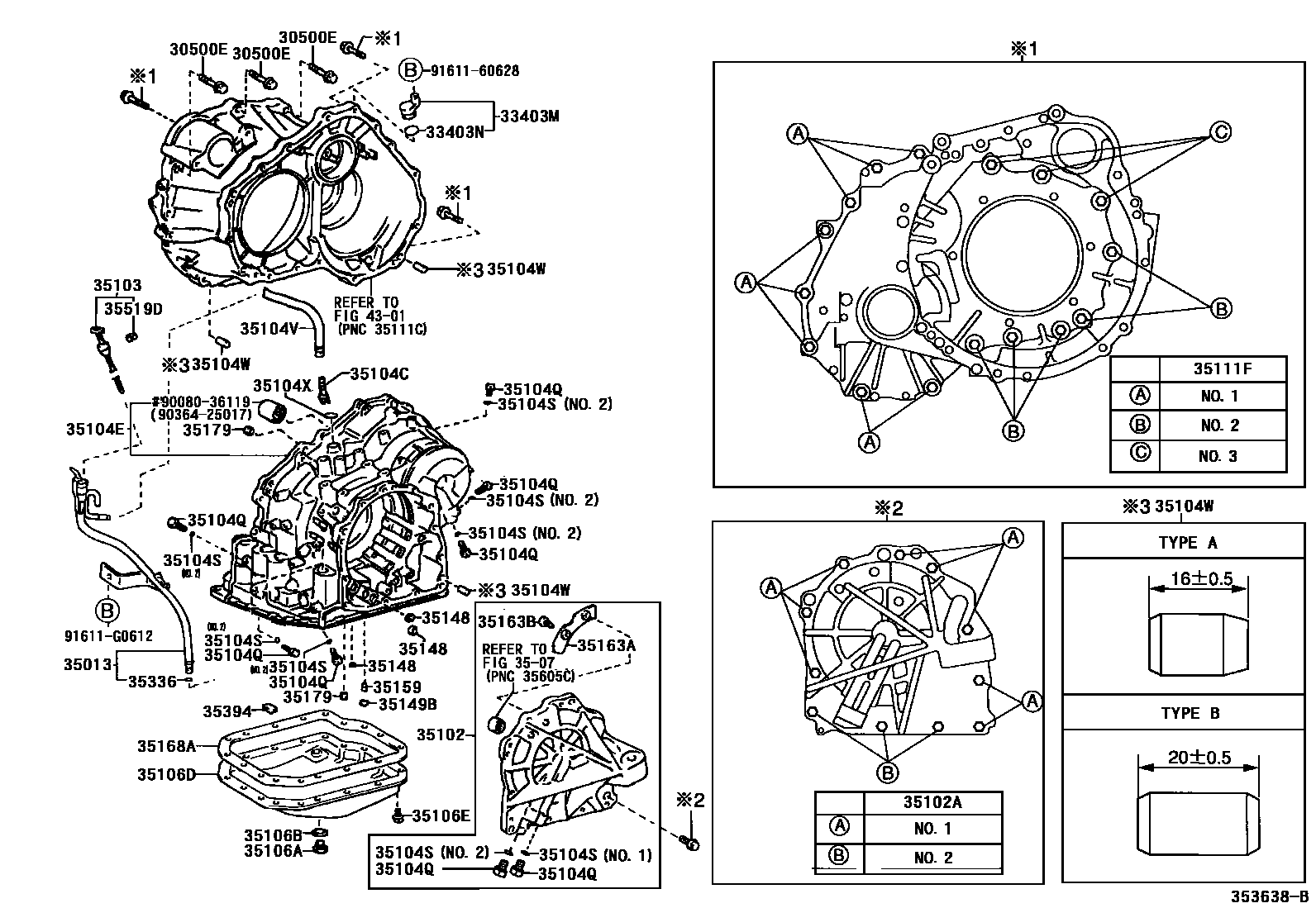 Toyota CAMRY 变速器壳和油底壳(ATM) EPC diagram — 353638B