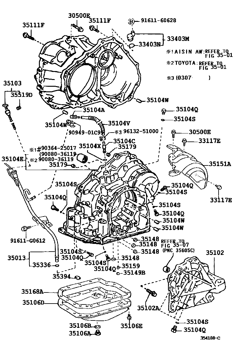 Toyota CAMRY 变速器壳和油底壳(ATM) EPC diagram — 354188C