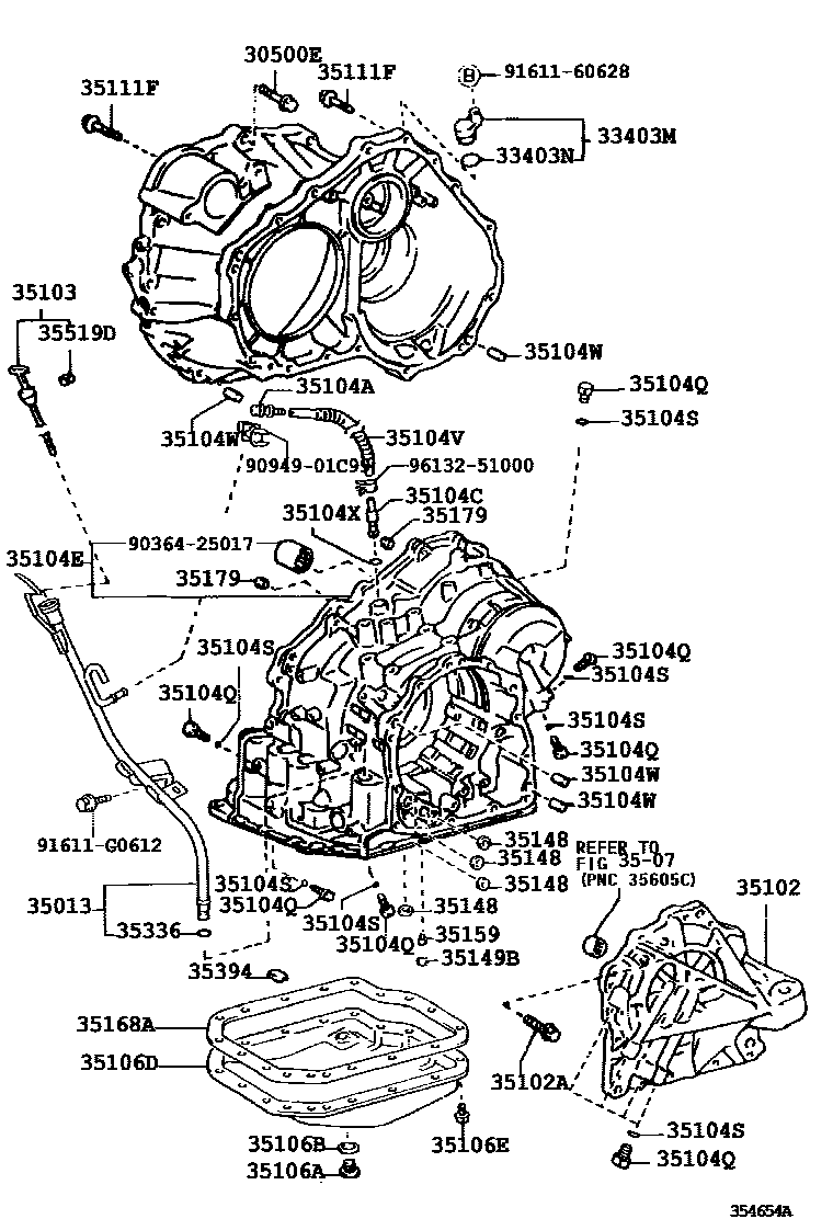 Toyota CAMRY 变速器壳和油底壳(ATM) EPC diagram — 354654A