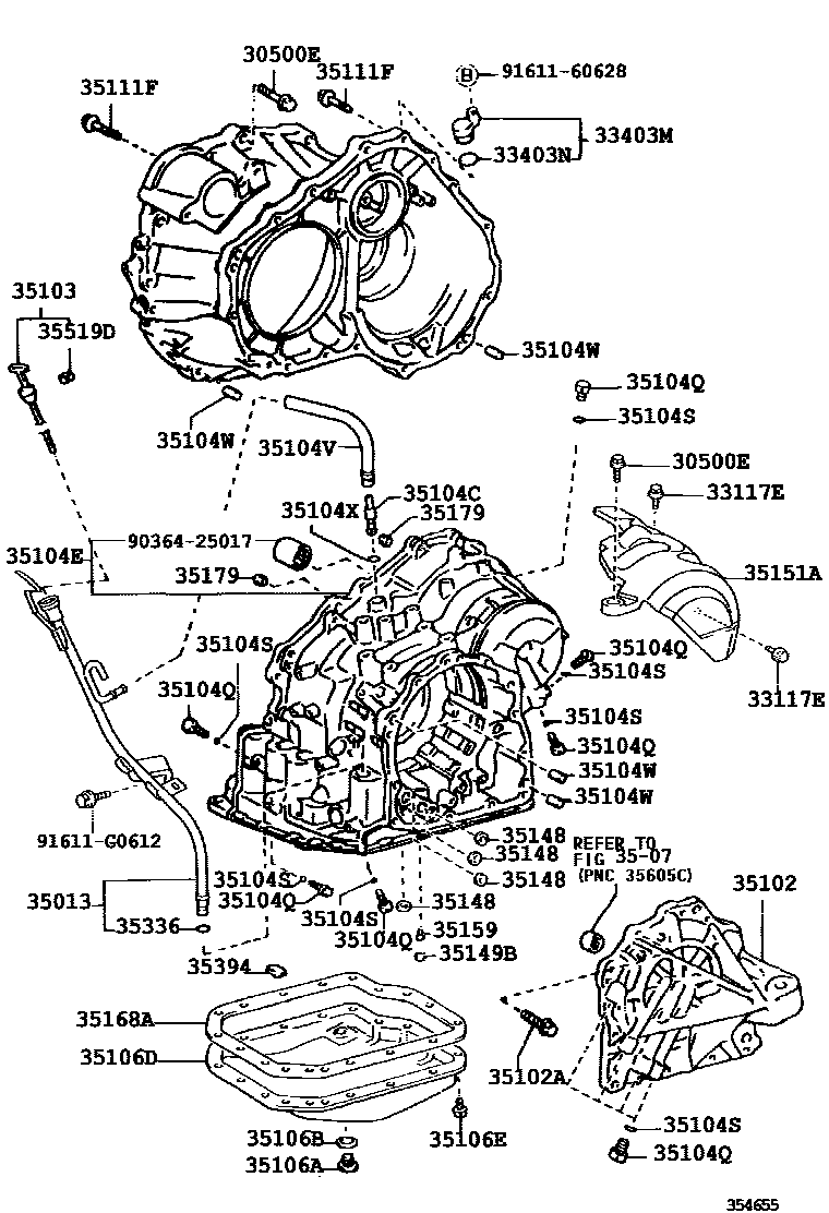 Toyota CAMRY 变速器壳和油底壳(ATM) EPC diagram — 354655