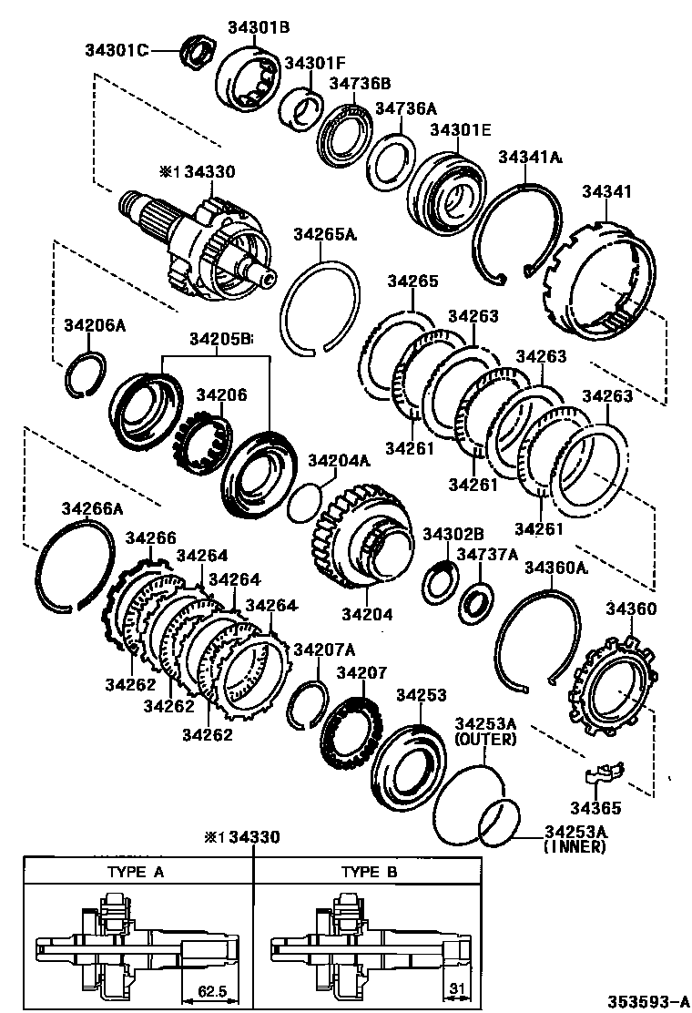 Toyota CAMRY 超速档齿轮(ATM) EPC diagram — 353593A