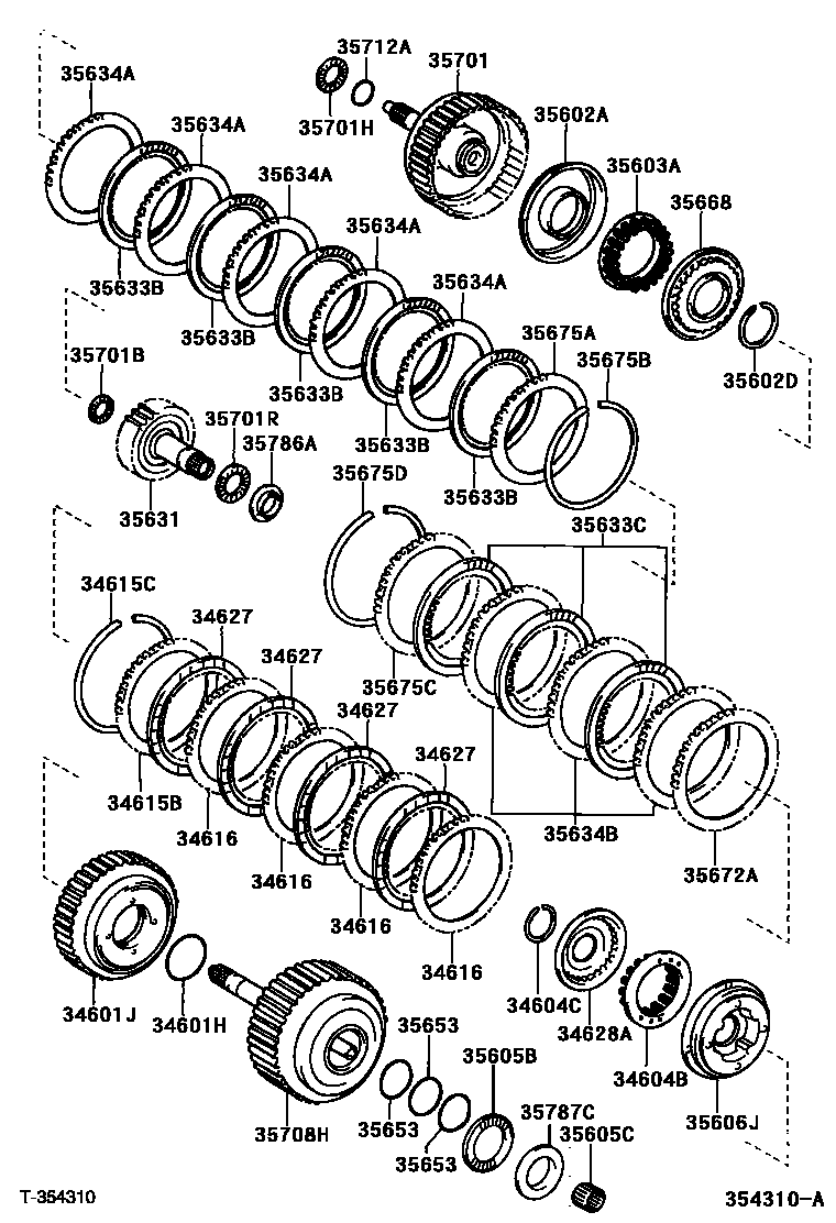 Toyota CAMRY 制动带和多片式离合器(ATM) EPC diagram — 354310A