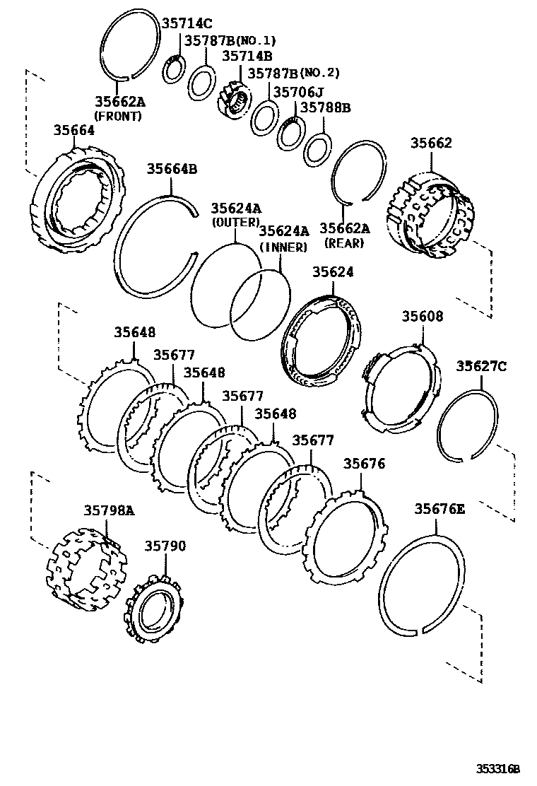 Toyota CAMRY 中央支架和行星太阳齿轮(ATM) EPC diagram — 354553