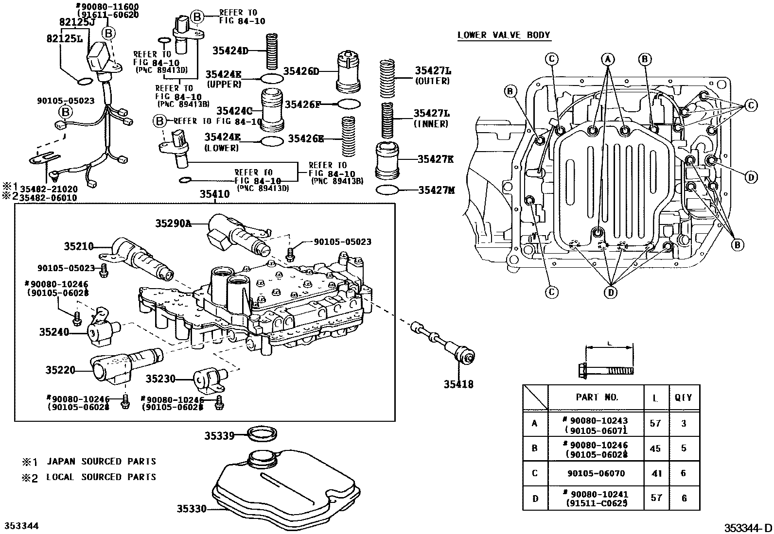 Toyota CAMRY 阀体和滤油网(ATM) EPC diagram — 353344D