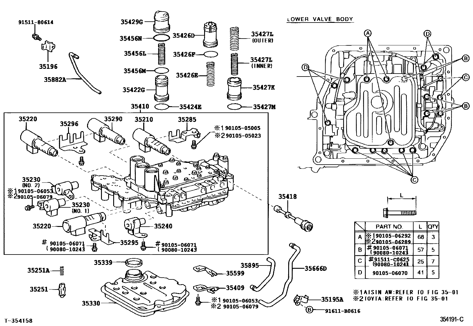 Toyota CAMRY 阀体和滤油网(ATM) EPC diagram — 354191C