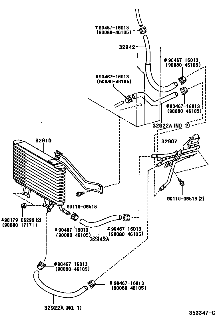 Toyota CAMRY 变速器油冷却器和配管(ATM) EPC diagram — 353347C