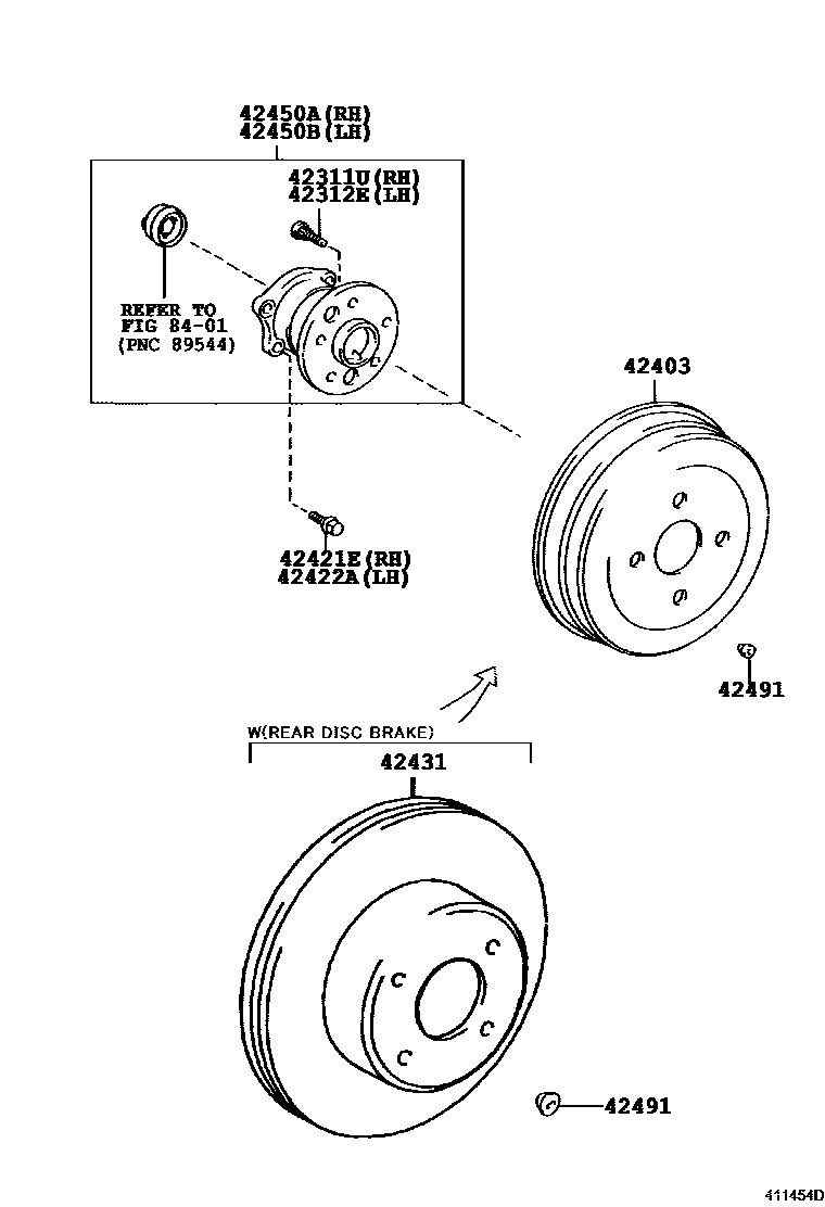 Toyota CAMRY 后桥半轴和后桥轮毂 EPC diagram — 411454D