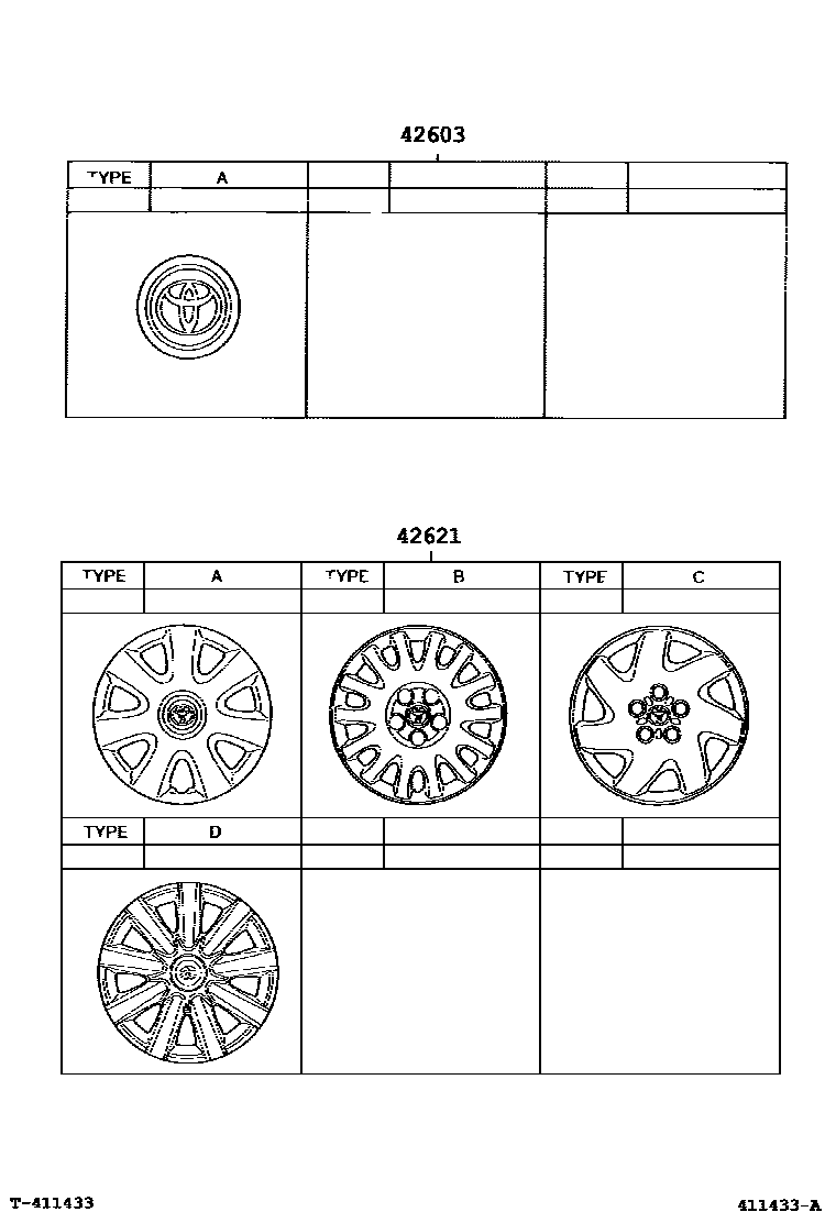Toyota CAMRY 车轮和车轮盖 EPC diagram — 411433A