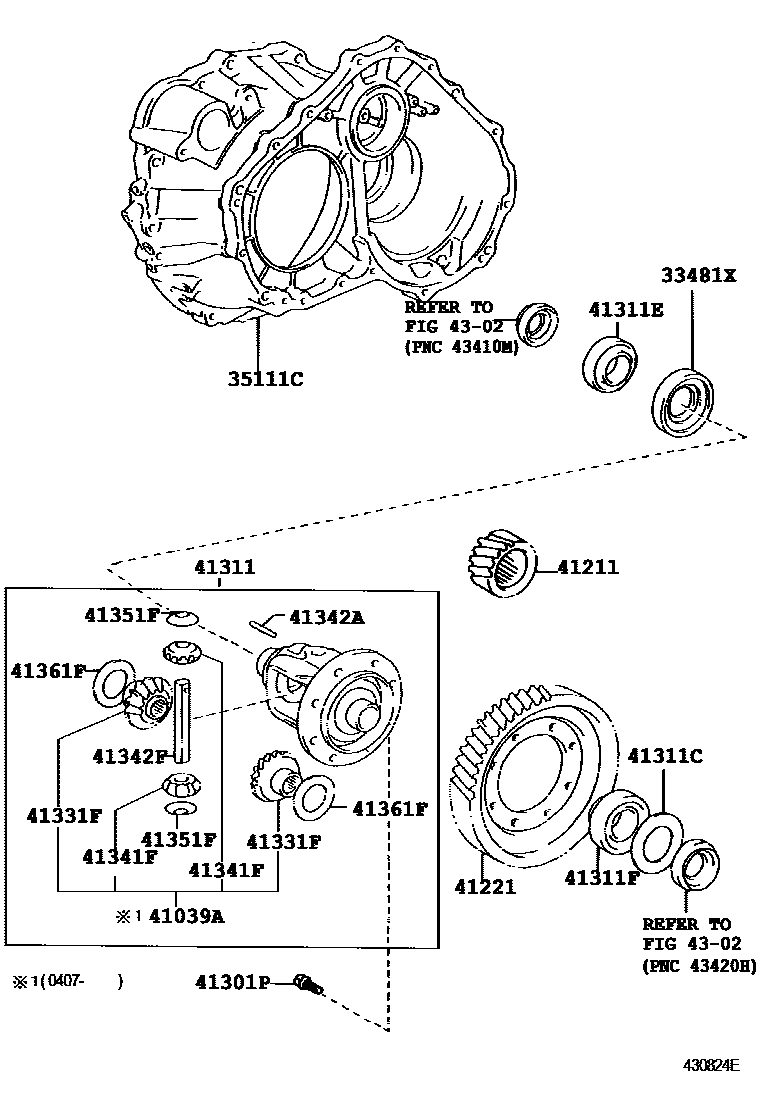 Toyota CAMRY 前桥壳和差速器 EPC diagram — 430824E