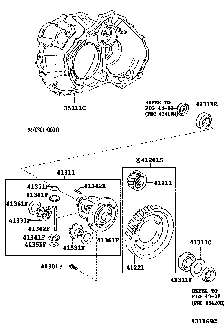 Toyota CAMRY 前桥壳和差速器 EPC diagram — 431169C