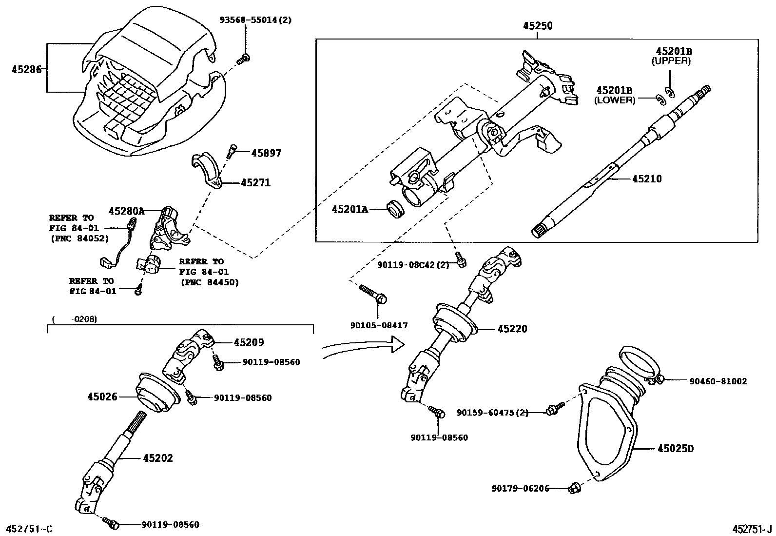 Toyota CAMRY Steering Column & Shaft EPC diagram — 452751K