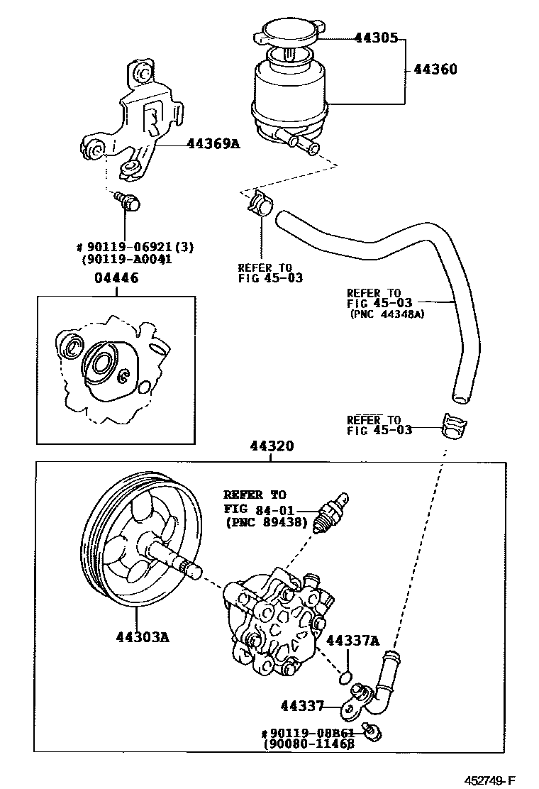 Toyota CAMRY 叶片泵和储油罐(动力转向) EPC diagram — 452749F